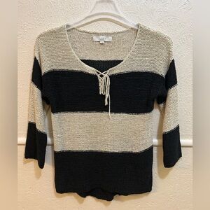 LOFT Black and Cream Striped Sweater Size Small Beachy